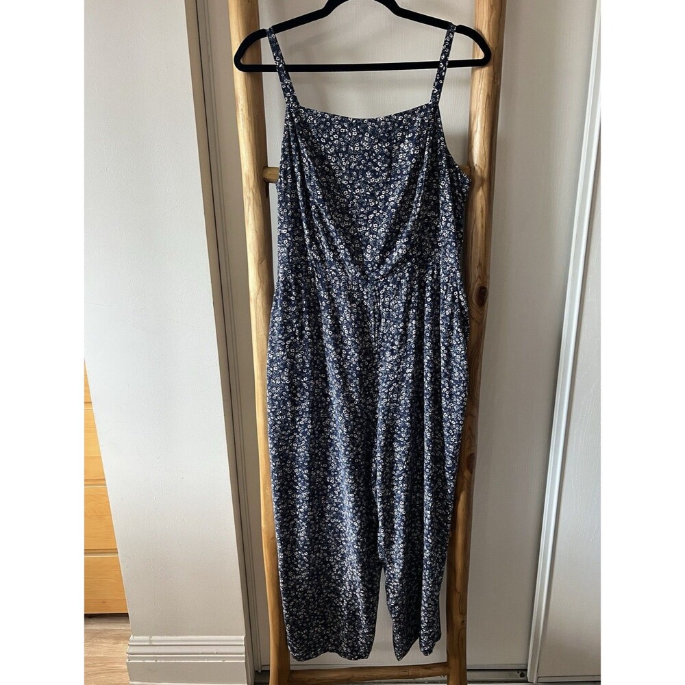 Old Navy Navy White Floral Square Neck Strappy Sleeveless Wide-Leg Jumpsuit XL